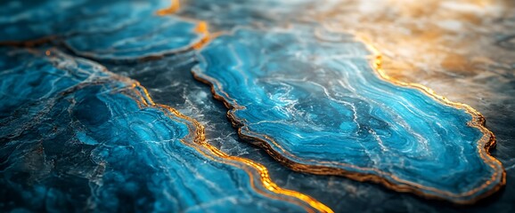 Abstract blue gold texture, swirling pattern, close-up, background, design