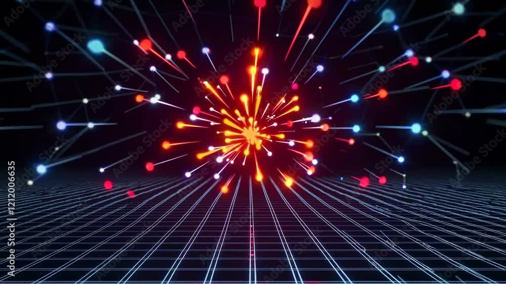 Aufkleber colorful light burst with geometric patterns and lines in a dark virtual environment