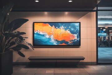 Fototapeta premium Vibrant Digital Art Display in Modern Urban Setting at Night