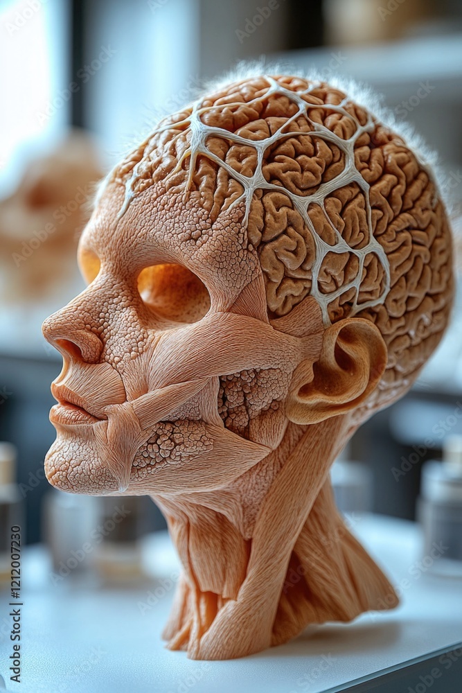 Poster a human skull placed on a table with no additional context, suitable for use in various settings suc
