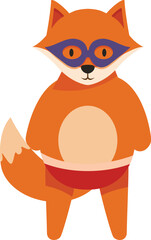 Cartoon fox wearing superhero costume with mask and red shorts, standing upright on white background