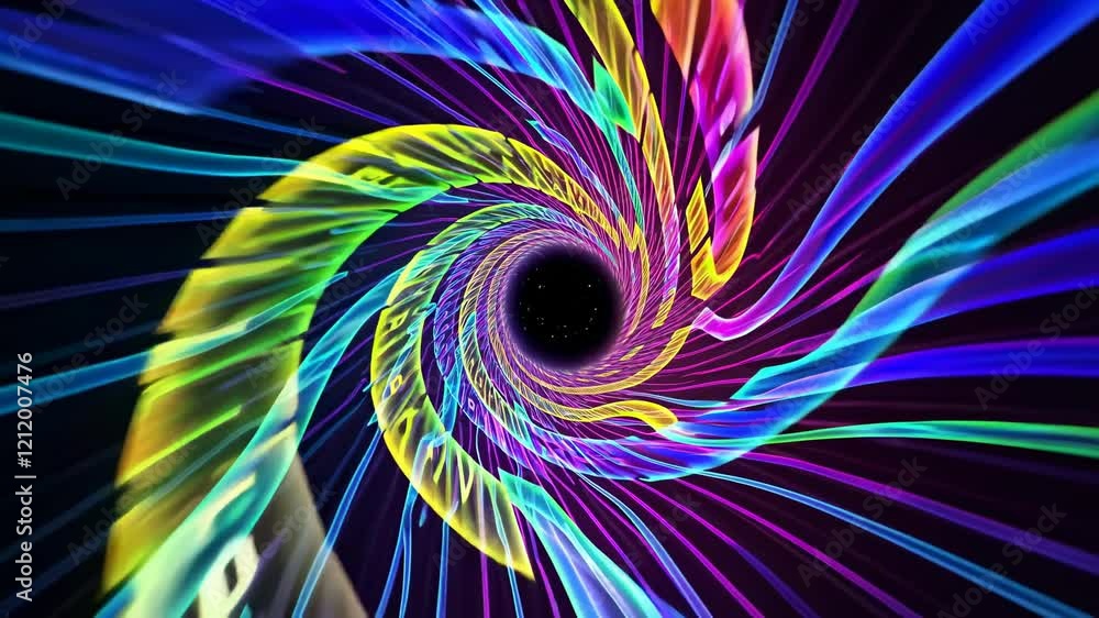 Poster colorful abstract tunnel animation showcasing vibrant lights and dynamic shapes in a digital space