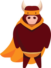 Strong bull superhero character wearing a costume and cape, standing confidently, embodying power and bravery