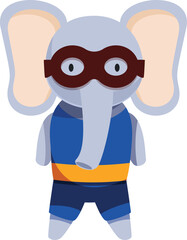 Adorable elephant superhero wearing a mask and costume, embodying bravery and strength, perfect for children's illustrations