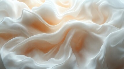 Fototapeta premium Elegant Draped White and Peach Silk Fabric Texture Soft Luxurious and Flowing Textile Background