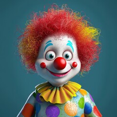 Fun and Colorful Cartoon Clown with Bright Hair and Polka Dots