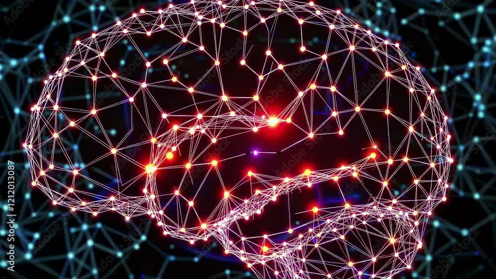 Poster artificial intelligence exploring neural networks and brain connectivity in a digital landscape