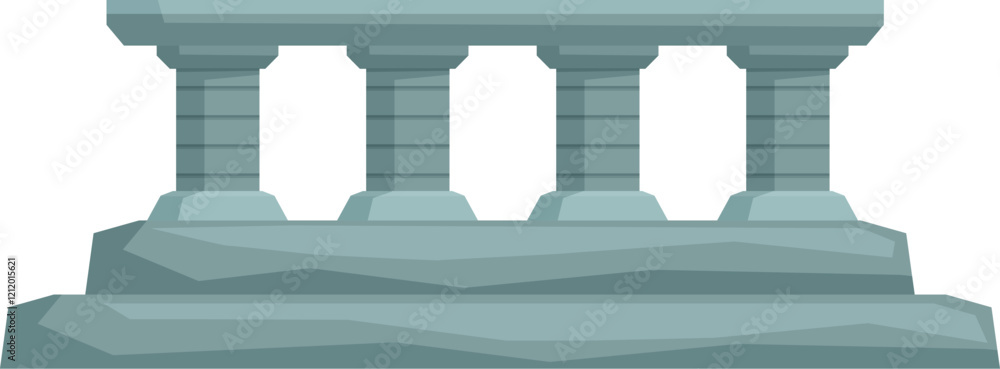 Poster architectural element of an ancient building, featuring a stone balustrade supported by columns on a