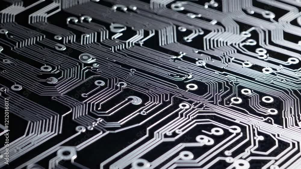 Aufkleber Exploring intricate designs of a printed circuit board under bright lighting