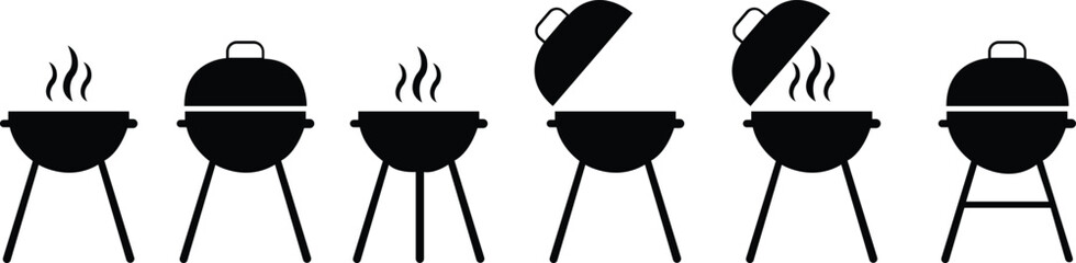 BBQ Grill icon set.Portable grill camping vacation outline icon.outline vector sign, linear style pictogram isolated on white. Bbq symbol, logo illustration. Editable stroke. Pixel perfect.
