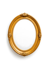 Golden mirror, front view, in the style of Baroque, isolated on white background