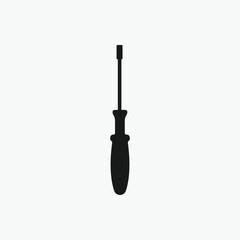 Simple black silhouette of a screwdriver.