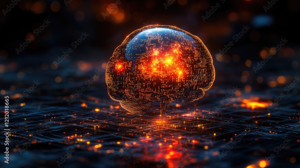 Aufkleber glowing digital brain with fiery circuitry representing artificial intelligence technology