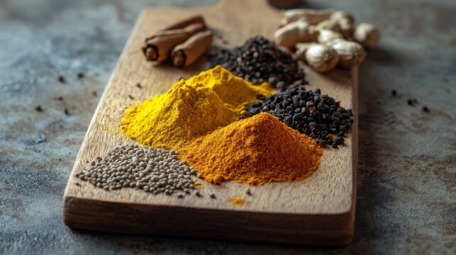 A selection of Ayurvedic spices, such as turmeric, cumin
