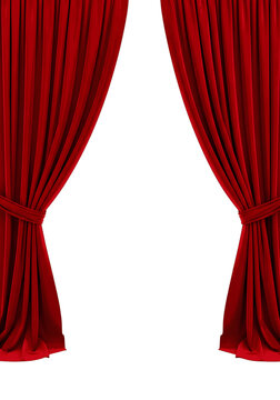 red velvet curtain on isolated background, png