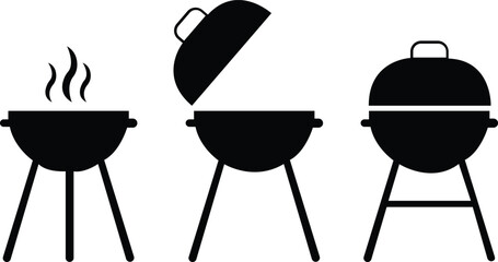 BBQ Grill icon set.Portable grill camping vacation outline icon.outline vector sign, linear style pictogram isolated on white. Bbq symbol, logo illustration. Editable stroke. Pixel perfect.
