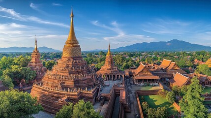 Fototapeta premium Scenic View of Ancient Temples Surrounded by Lush Green Landscape