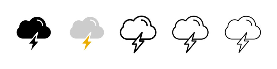 Thunderstorm vector icons pack in black and blue colors