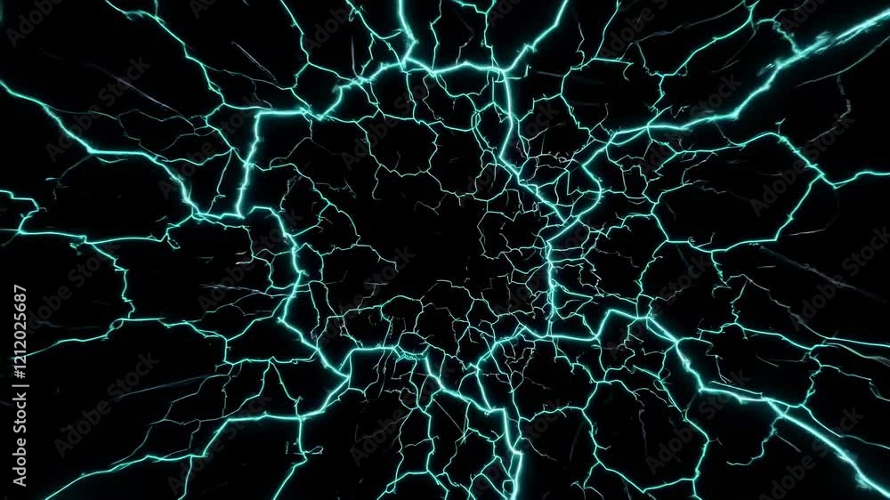 Poster exploring the mesmerizing patterns of electric blue cracks in a dark background
