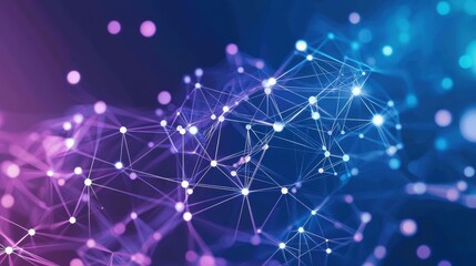 Fototapeta premium Abstract digital background featuring interconnected nodes and lines, illustrating technology, data networks, and futuristic concepts with colorful gradients of blue and purple hues