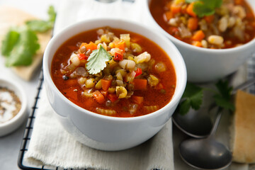 Homemade lentil soup with tomatoes