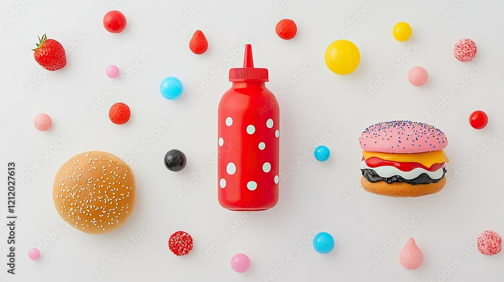 Poster fun collection of colorful food-themed objects generative ai