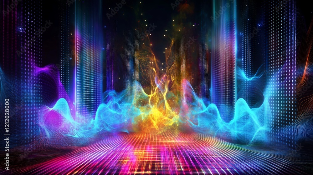 Aufkleber abstract digital landscape with vibrant color gradients and dynamic light effects
