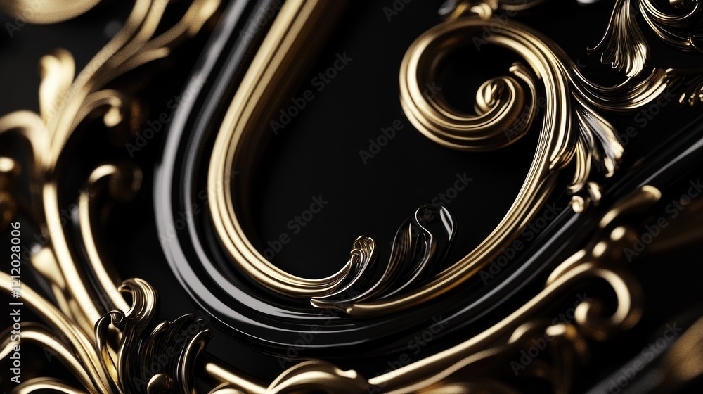 Wall mural A detailed view of a gold and black clock face with intricate details and textures