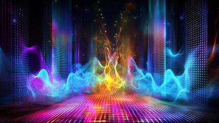 Abstract digital landscape with vibrant color gradients and dynamic light effects