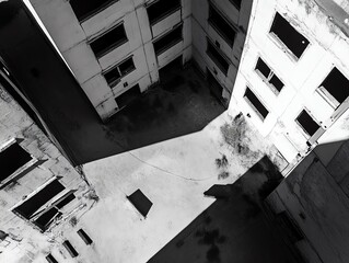 Aerial view of a desolate cityscape