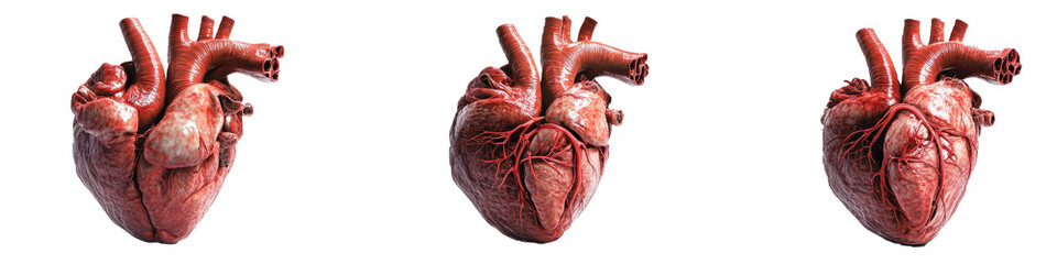 Set of realistic human heart isolated on transparent and white background