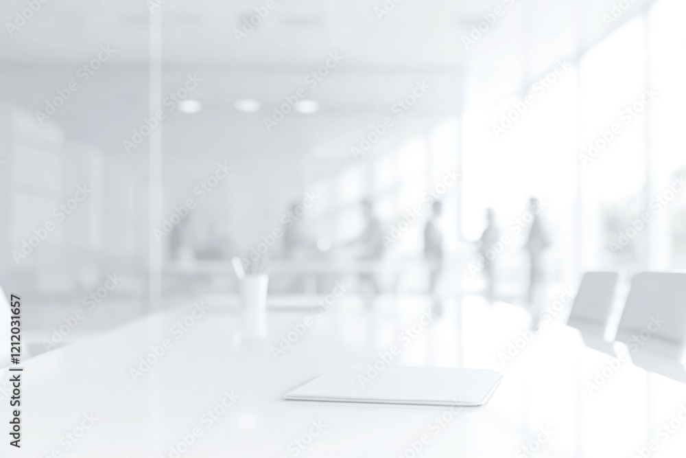 Poster a laptop computer placed on a clean and minimalist white table, ideal for workspace or presentation