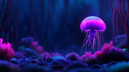 Glowing jellyfish in vibrant underwater coral reef, fantasy scene, digital art, screen background