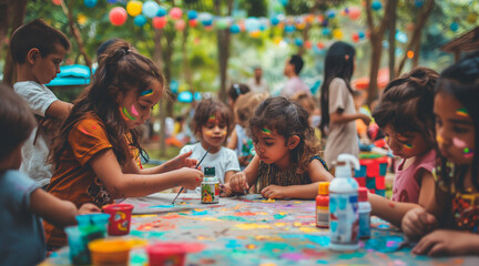 Fototapeta premium Children Enjoying Arts and Crafts on Children's Day Celebration Outdoors