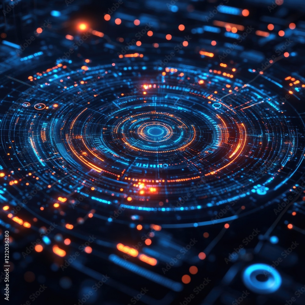 Poster A futuristic background featuring glowing circles, great for use in sci-fi or technological contexts