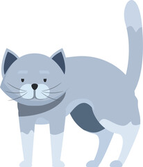 Cartoon illustration of a gray cat standing with its tail up