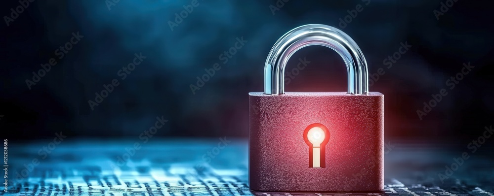 Poster law restriction policy concept. a close-up image of a padlock with a glowing keyhole, set against a 