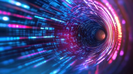 Obraz premium Vibrant Abstract Digital Tunnel with Radiant Colors and Dynamic Light Trails Ideal for Technology, Futurism, and Sci-Fi Designs in High-Resolution Format Perfect for Stock Photo Applications