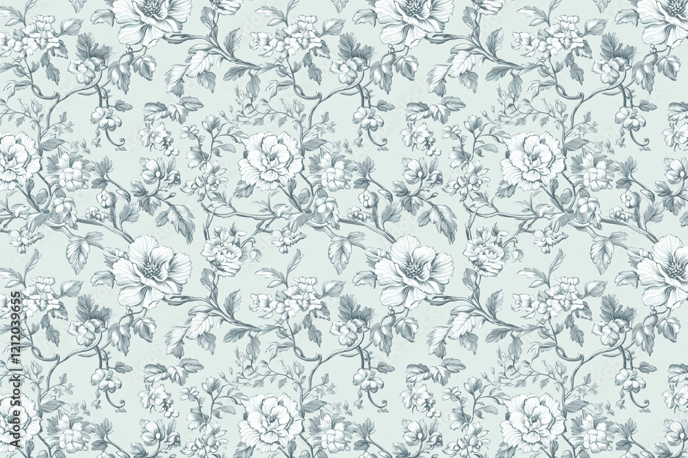 Poster floral toile tapestry pattern. vintage botanical wallpaper pattern. background image. created with g