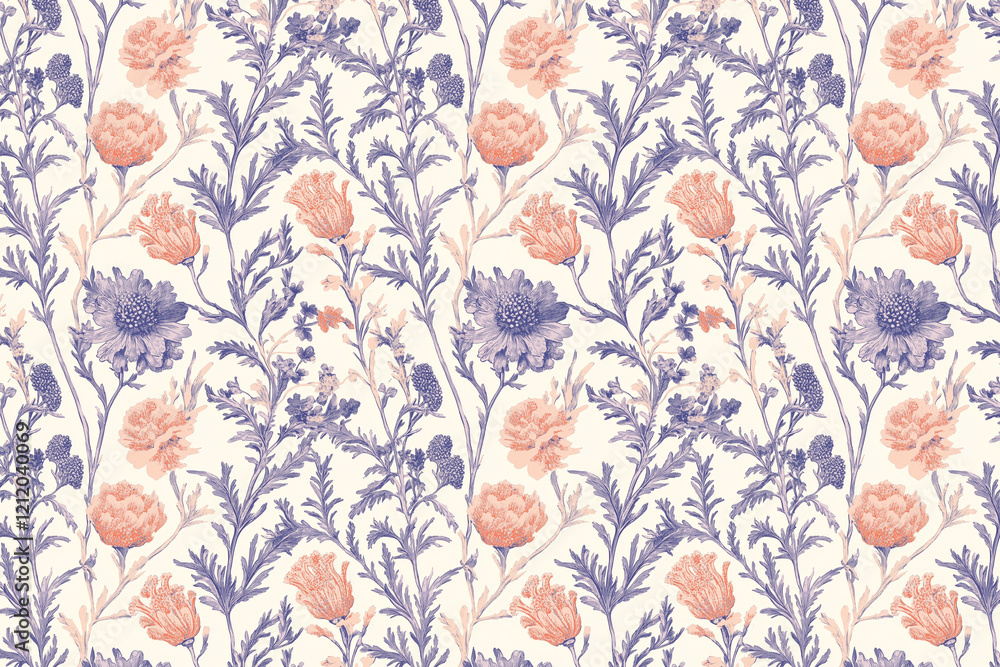 Poster floral toile tapestry pattern. vintage botanical wallpaper pattern. background image. created with g