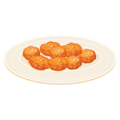 Holi festival food illustration featuring delicious Laddu on a white plate, isolated on a white background