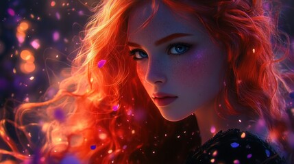 Fototapeta premium Fiery-haired Girl Digital Painting