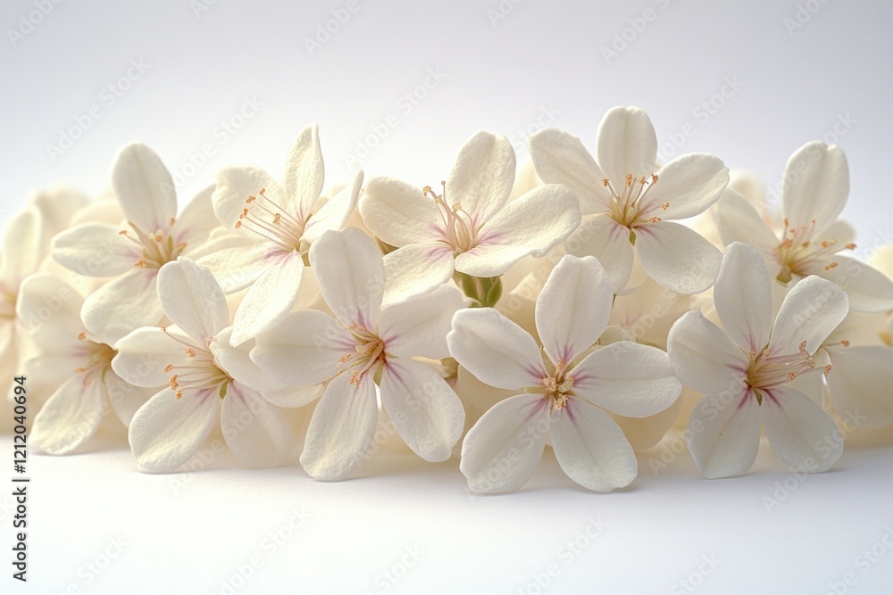 Aufkleber close-up of a bunch of white flowers on a white background, ideal for use in designs related to simp