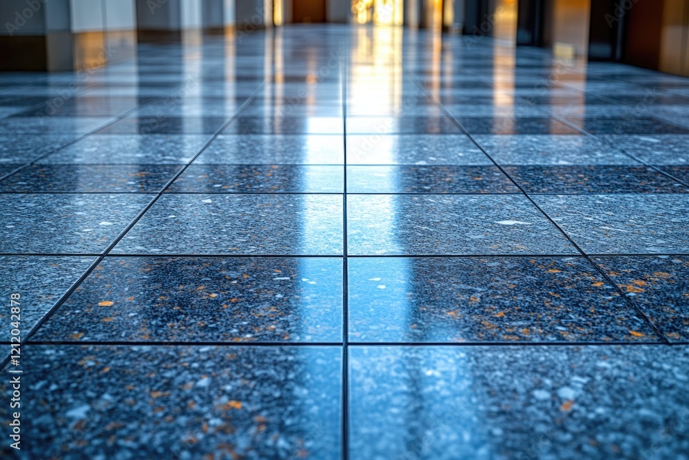 Aufkleber A reflection of a building on a tiled floor, providing symmetry and visual interest