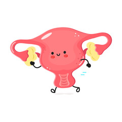 Cute Uterus cartoon with arms and legs exercising