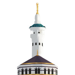 Illustration of a beautiful Muslim place of worship, a mosque, on a white background with watercolor messy style