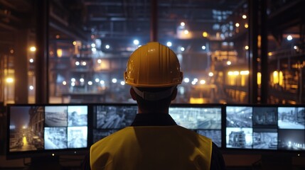 Night Shift Supervisor Monitoring Industrial Plant