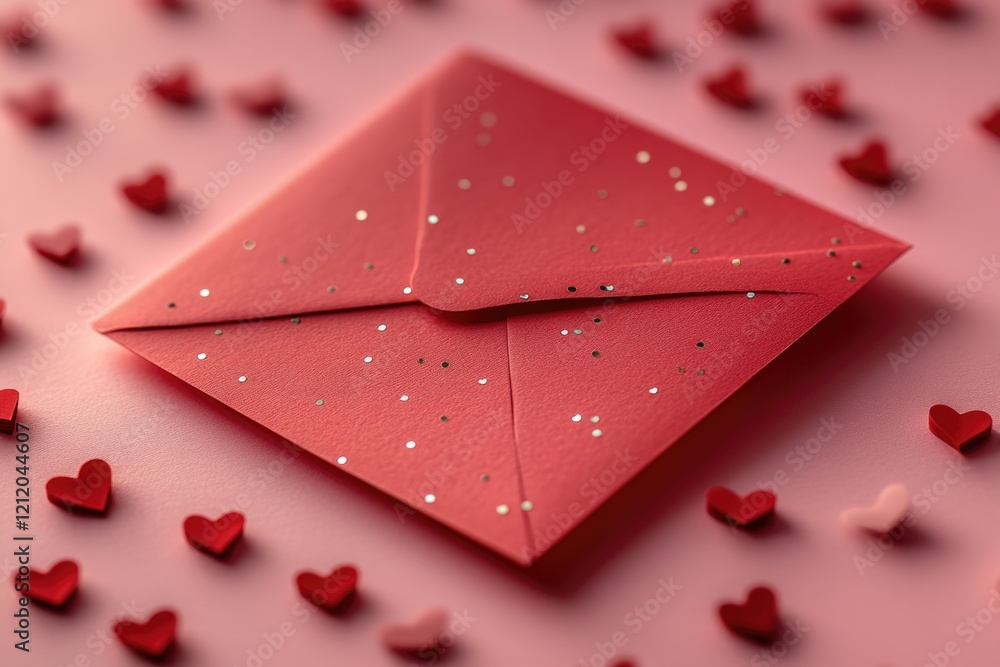 Poster a red envelope with hearts scattered around it