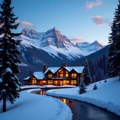 house in the mountains in winter