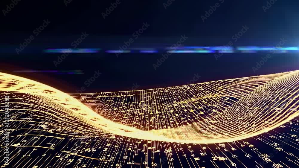 Poster dynamic visual of flowing data waves representing technological innovation in a digital environment